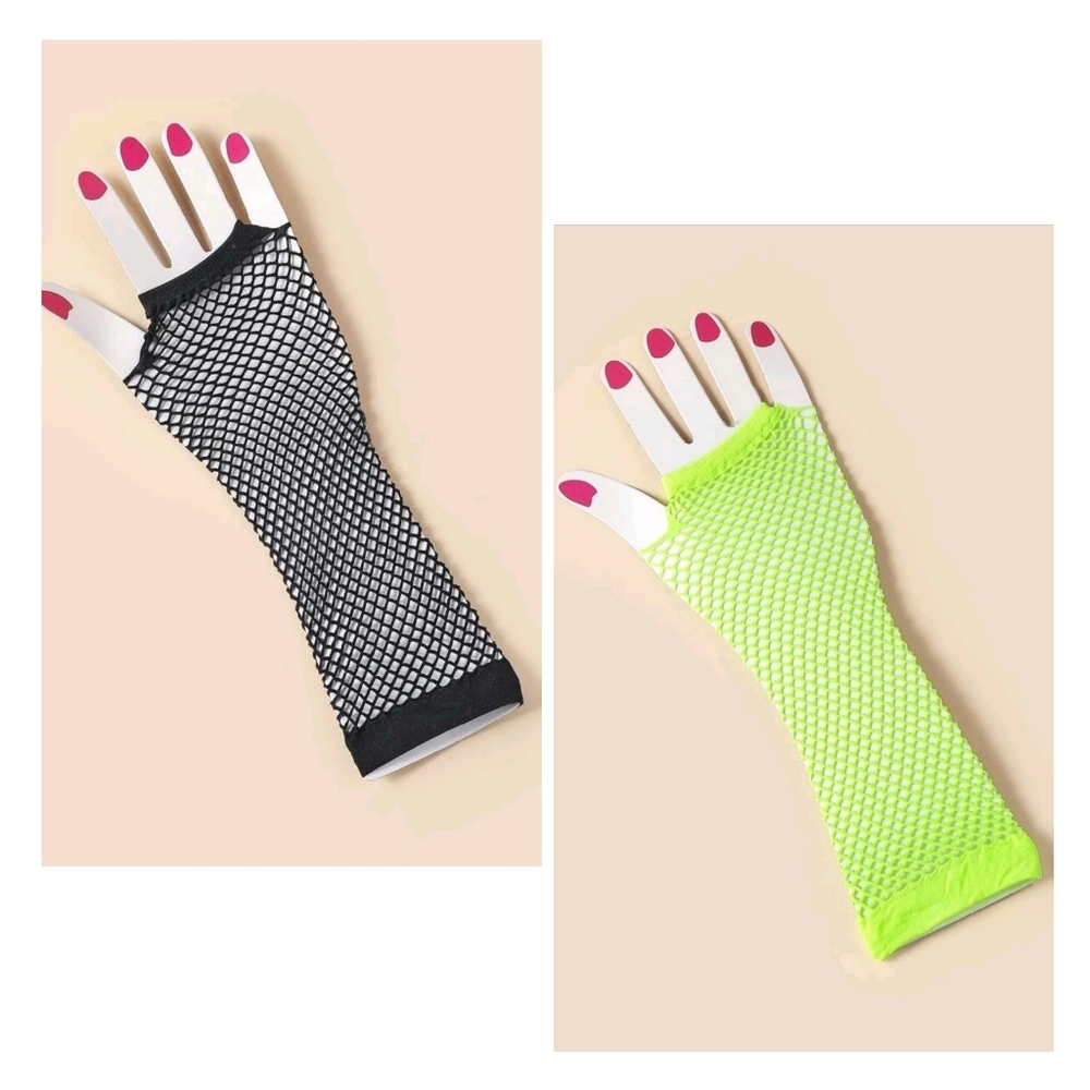 Fishnet Gloves set • Black, Neon Green, & Neon Yellow • Rave accessories ✨️